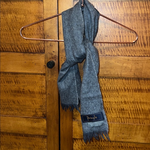 🐑Cashmere & Wool Charcoal Fringed Vintage Short & Narrow Scarf Pringle Scotland - Picture 5 of 17